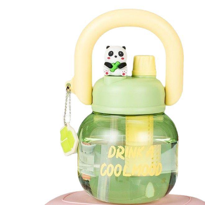Cute Cartoon Panda 800ml Large Capacity Plastic Water Bottle With Handle Portable Straight Drink Cup For Children School Office