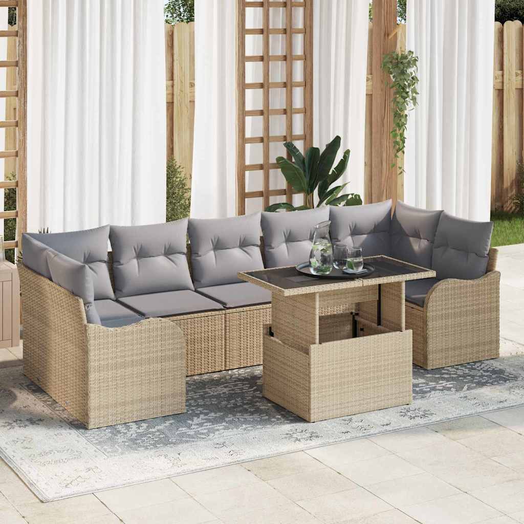 Garden Sofa Set with Cushions and Storage 8 Pcs Beige Poly Rattan