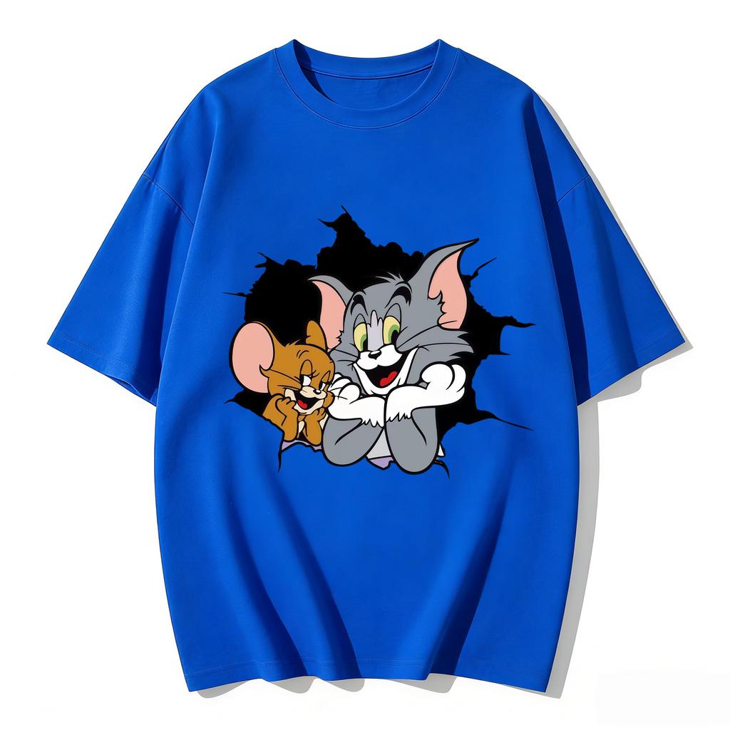 2026 New Tom Jerry Print Tshirt Casual Loose Couple Family Matching Outfits Short Sleeve Cotton Tee Summer Streetwear Tops Y2k