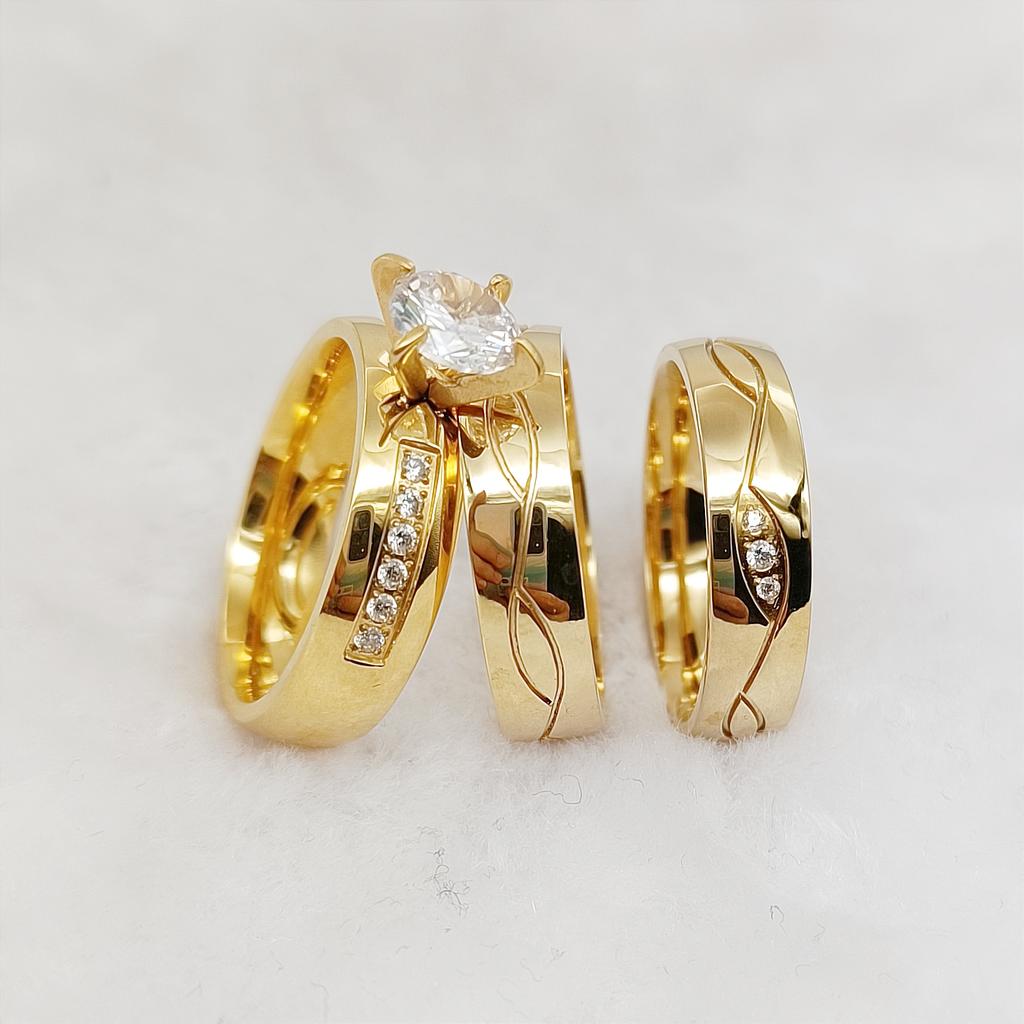 24 Carat Gold Plated Rings Jewelry Pendant Necklace Girls Wedding Engagement Bridal Sets Couples 24k Gold Plated Cz Diamond Ring