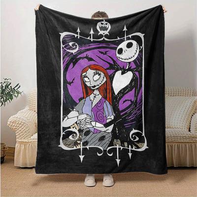 1pc, Cozy Nightmare Before Christmas Home Decor Blanket: Perfect Gift for Bedroom, Living Room, Travel, Camping, Car, Beach, Office Naps, Soft Flannel