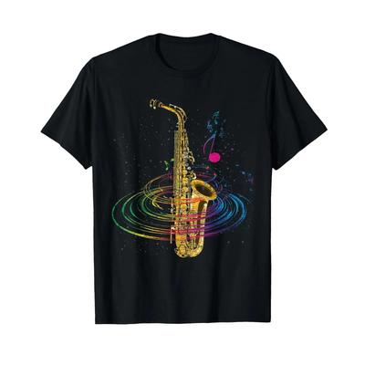Sax Player Idea Saxophonist Music Notes Saxophone T Shirt Small Vintage Versatile Streetwear Soft Breathable Graphic