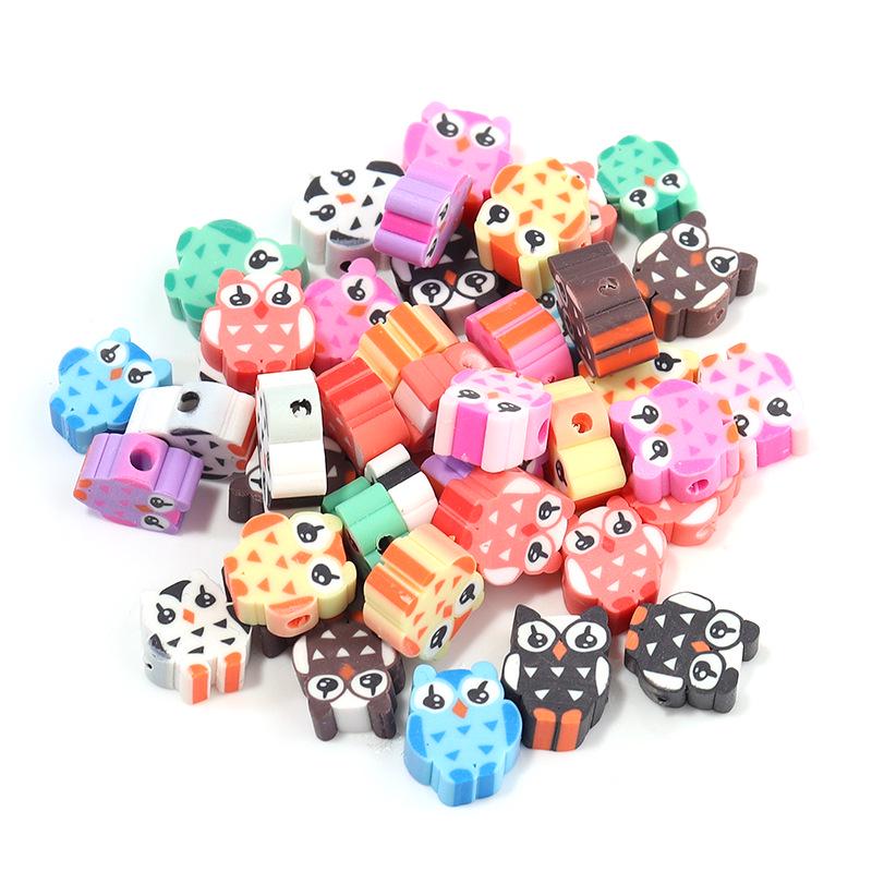 50 pcs Polymer Clay Animal & Fruit Style Mixed Color Flat Round Beads for DIY Bracelet Jewelry