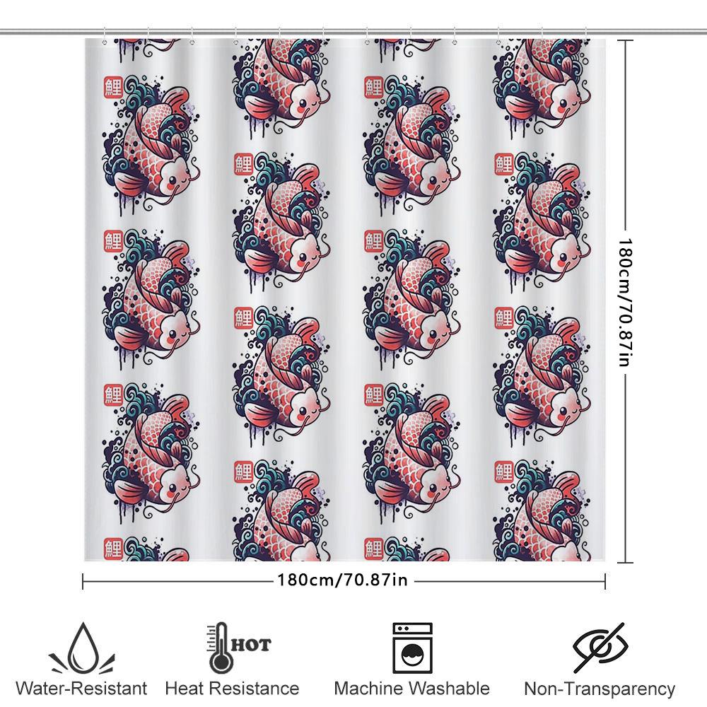 Unframed Japanese Koi Fish Shower Curtain Ocean Wave Pattern Bathroom Decor Waterproof Fabric Liner Vintage Artistic Home Textil