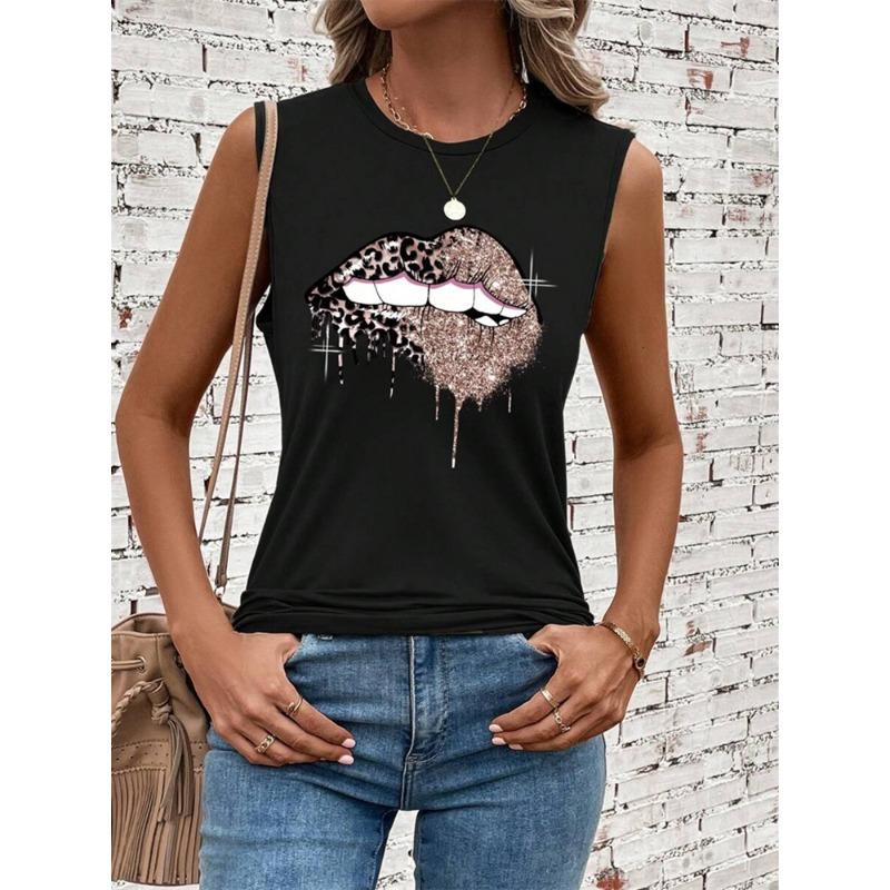 2026 New Women's Crew Neck Tank Top Leopard Print And Love Print Women's Tank Top Street Fashion Women's Casual Tank Top