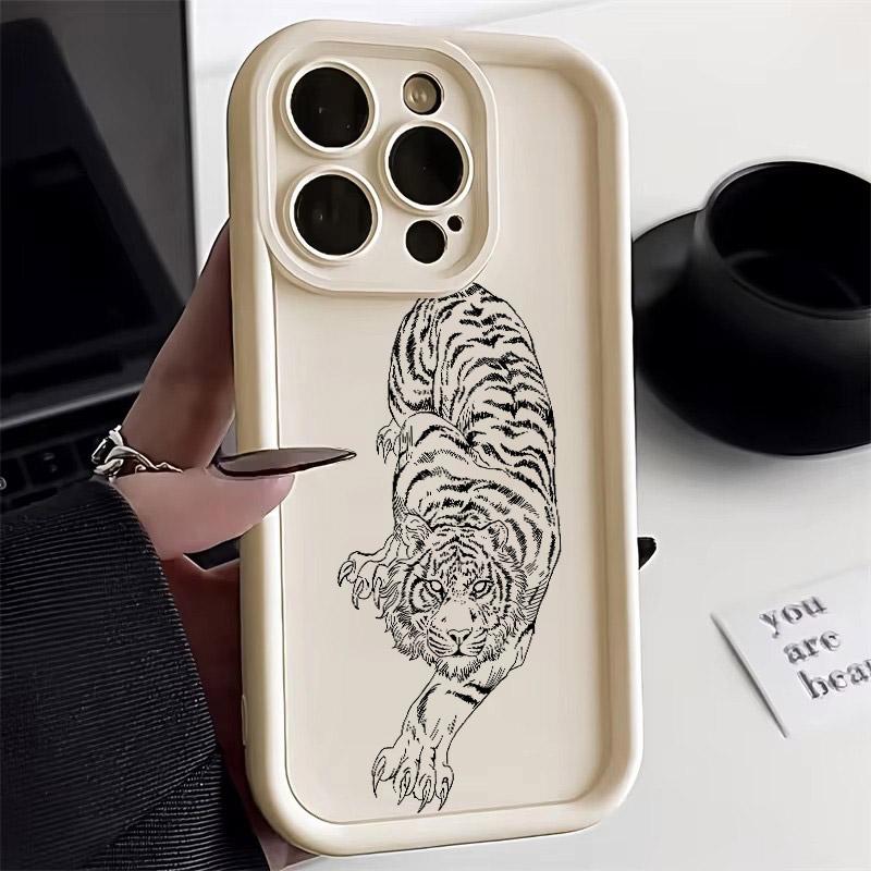 Tiger Black Line Art Soft Silicone Case 17PM For iPhone 17 11 15 16 13 Pro Max 14 Plus 12 16Pro 16E 17AIR Shockproof Phone Cover