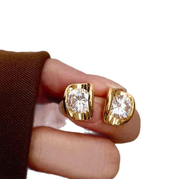 Elegant Gold-Plated Oval Stud Earrings with Zircon