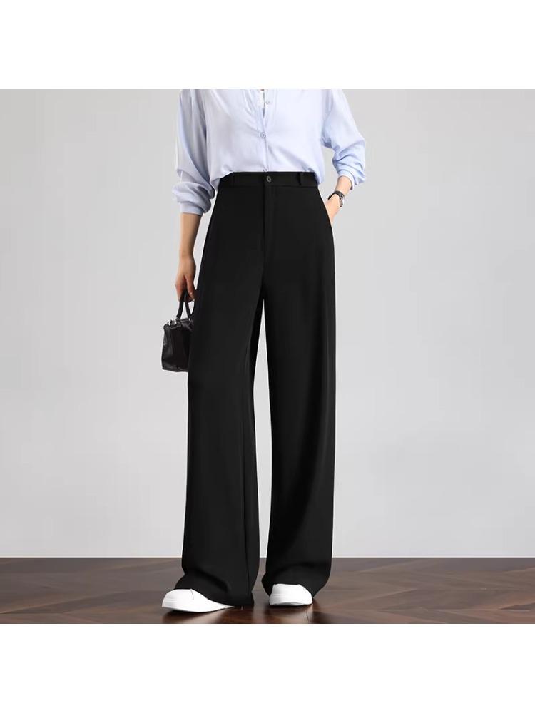 Tall Women's Black Drape Casual Wide-Leg Trousers - Spring/Autumn 2026
