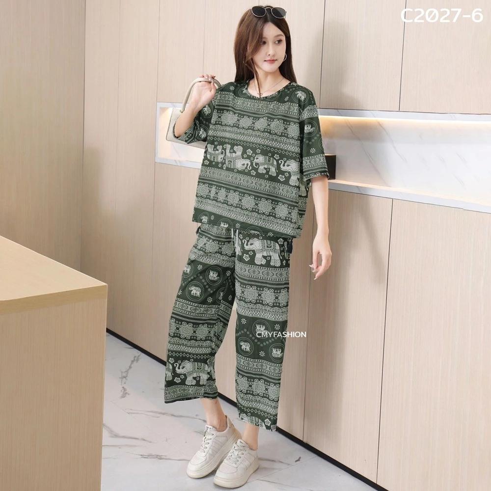 Słoń Spodnie Szorty Koszula Zestaw Okrągły Dekolt Krótki Rękaw Regulowany Elastyczny Pasek Pasek Kobiety Nadruk Casual Plaża Boho Bohemski Retro Vintage