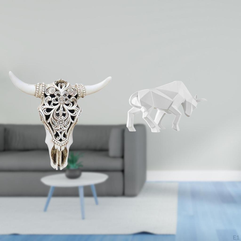 Tribal Bull Head Wall Decor Sculpture Ornament Modern Resin Figurine Art for Office Farmhouse