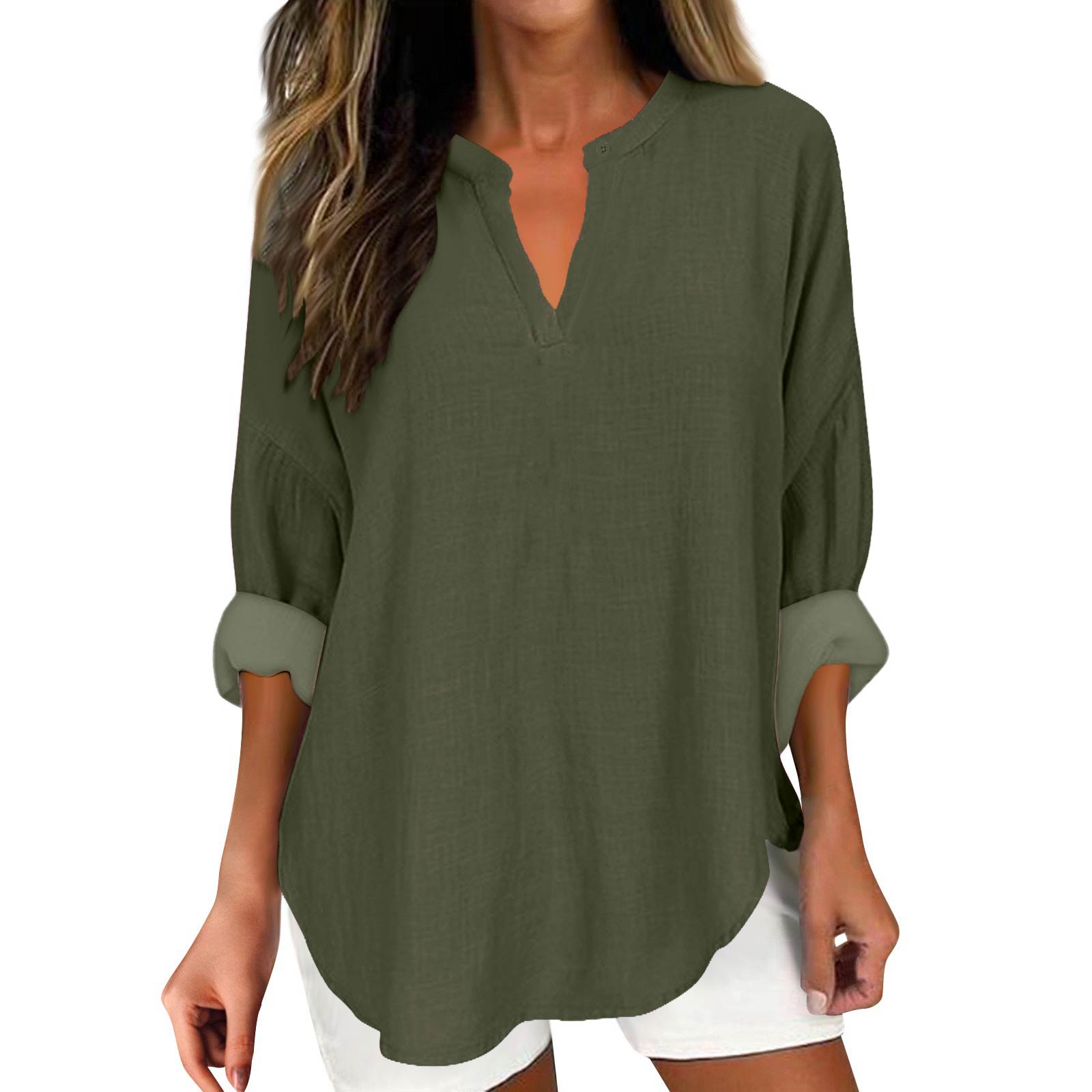 Women s Fashion Casual Color Printed Drop Shoulder Long Sleeve V-Neck Women s Top XXL