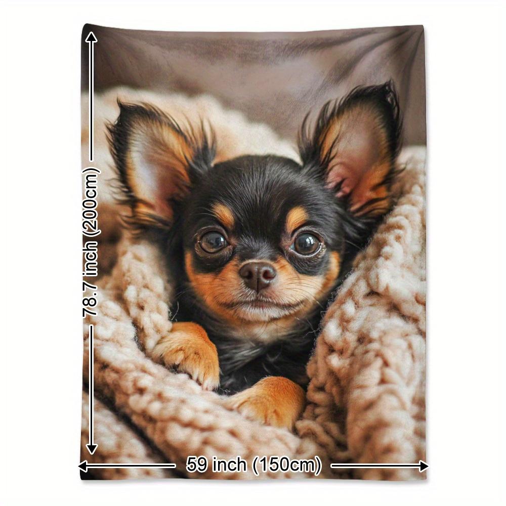 

VIKAMA Chihuahua Puppy Flannel Blanket Modern Style Soft Comfort Office Air-Conditioned Blanket Four-Season Use Pet Lover Gift 75X90CM
