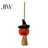 Mini Halloween Desktop Decor Broomstick Ornament, Witch Pumpkin Bat Ghost with Natural Grass Handmade Festive Craft Broom, Tabletop Prop for