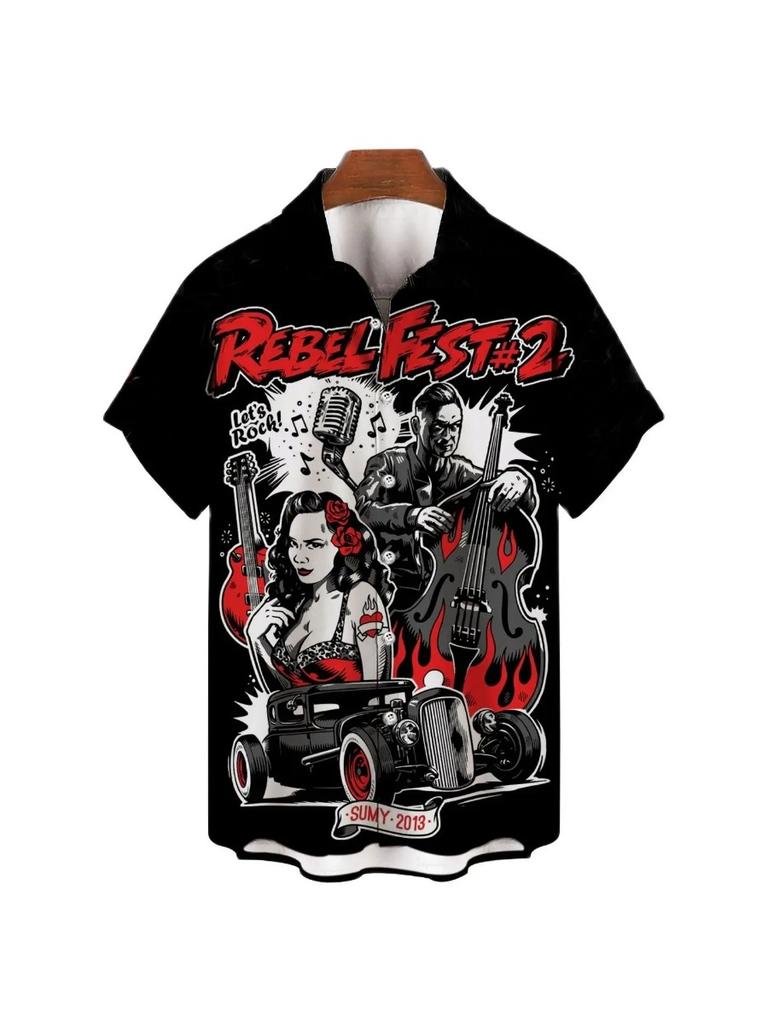 Shirts For Men Vintage Horror Skull Rocker 3d Print Gothic Rockabilly Hawaiian Shirt Short Sleeve Top