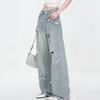 Zerrissene Jeans mit Schleife für Damen, hohe Taille, gerade Hose, lockere Jeanshose mit weitem Bein, Vintage, Y2k-Kleidung, trendige Übergröße