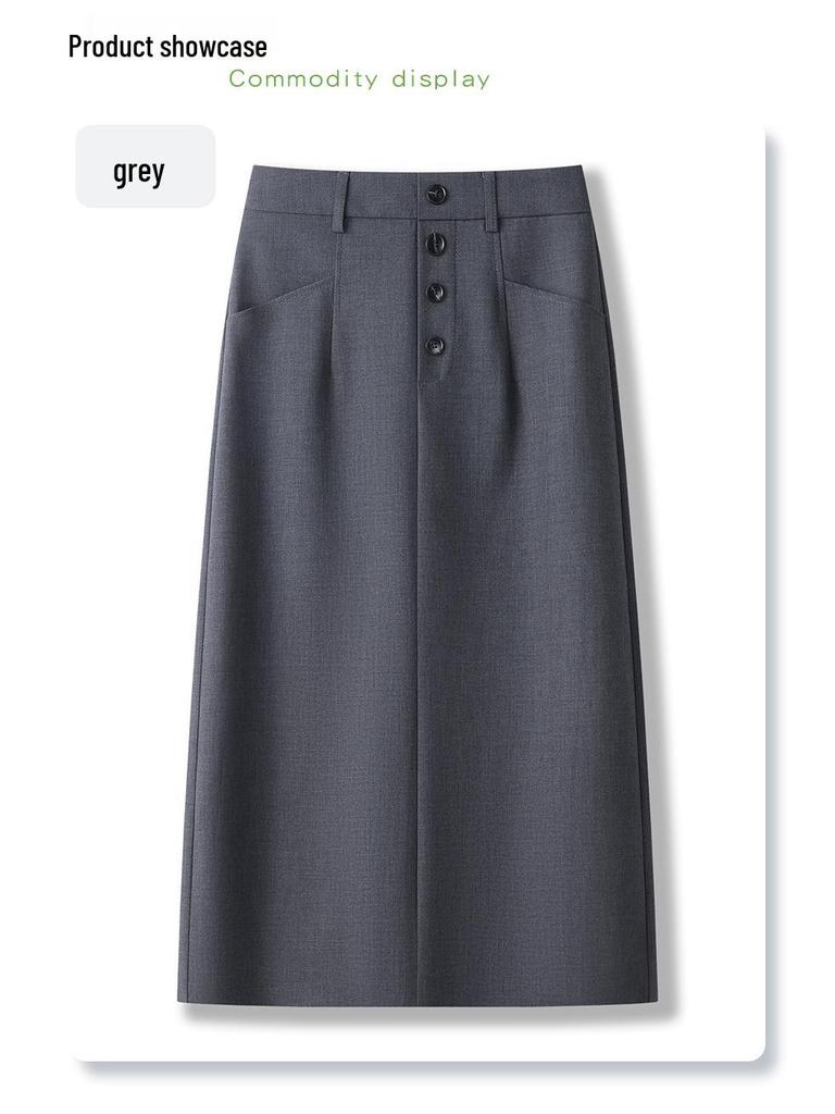 Petite Women's High-Waisted Midi Skirt - 2025 Spring/Autumn Straight Suit Bodycon Style