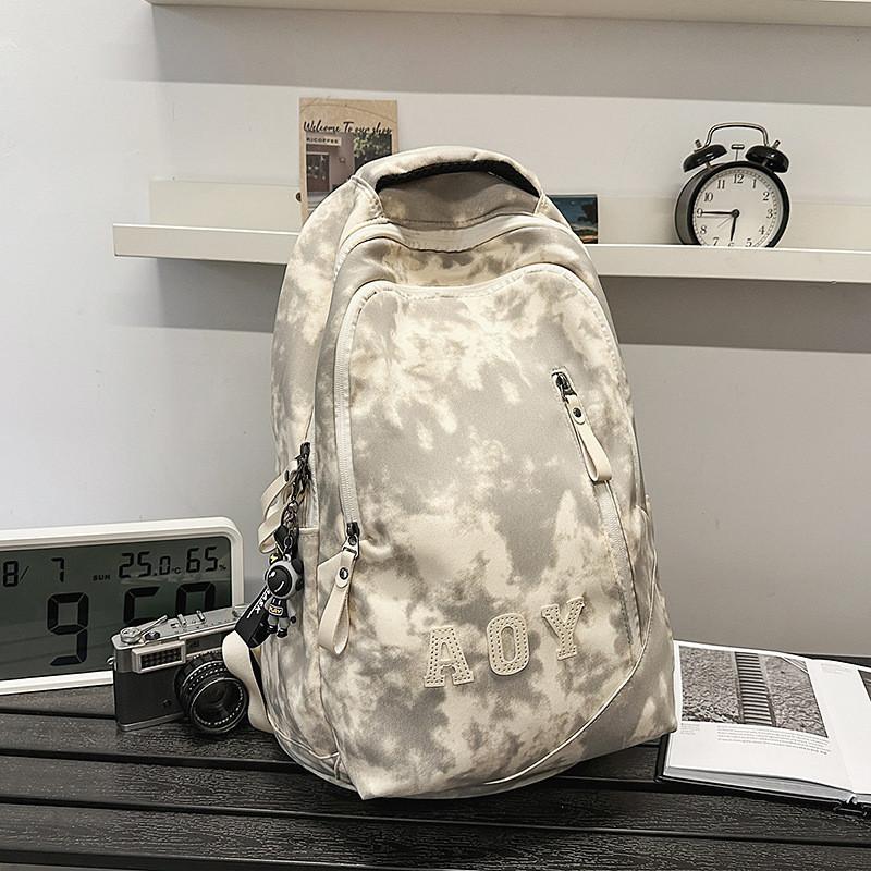 Fashionable College Backpack With Tie Dye And Letter Printing Design Teens For