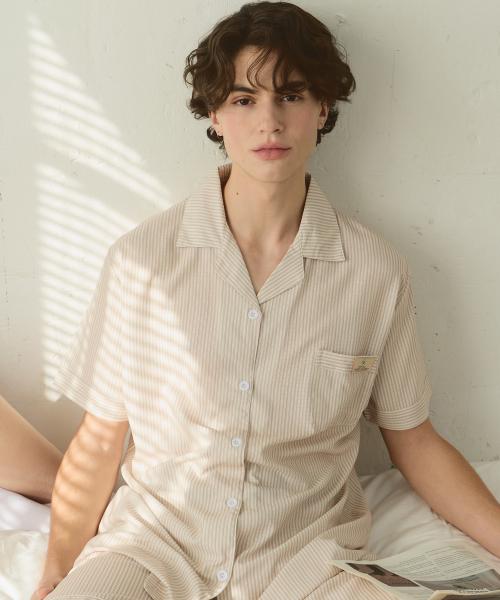 [Pink Zone] (Unisex) Gray Short Sleeve Collar Pajamas Set [Shipped from Korea] 100% Authentic