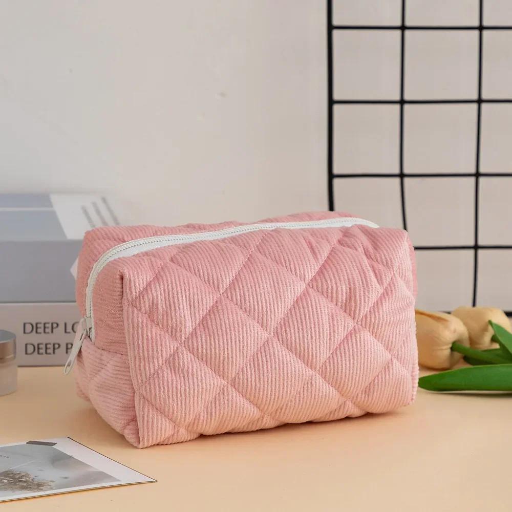 Solid Color Plaid Makeup Bag Travel Cosmetic Pouch Large Soft Cosmetic Organizer Pouch, Zipper Make Up Organizer Toiletry Bags