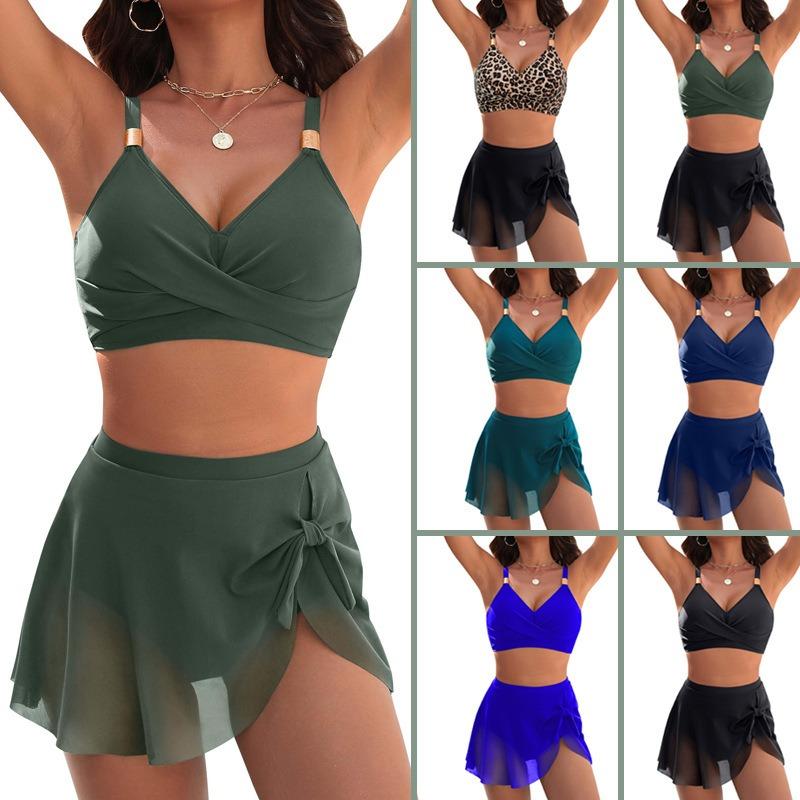 Costume da bagno Bikini Europeo e Americano 2026 Donna Sexy Colore Unico Sottile Gonnellino in Rete Costume da Bagno Diviso Esplosione