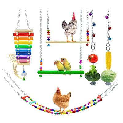 Parrot Natural Wooden Chew Toys Chicken Swing Ladder Vegetable Fruit Hanging Feeder Toys With Metal