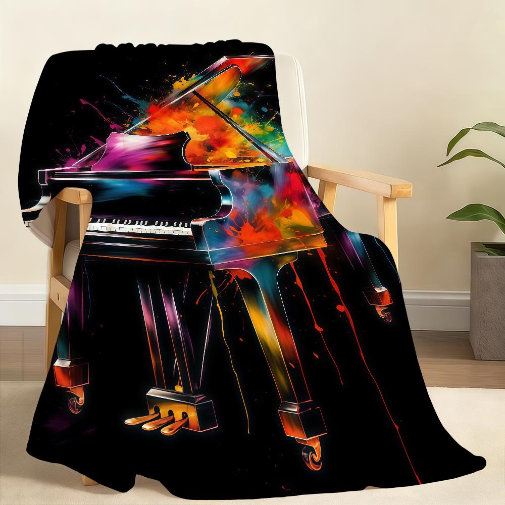 Classic Fashion Instruments Piano Guitar Blanket For Soft Throw Blanket for Picnic Bed Sofa Home Bedroom Cozy Warm Comfortable