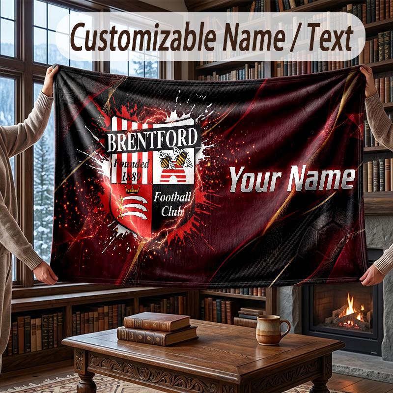 Coperta Plaid in Flanella con Nome Personalizzato Modello Calcio Brentford Calda Decorazione per la Casa