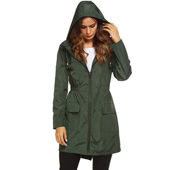 Outdoor Windproof Waterproof Lightweight Hooded Women Long Rain Coat Jacket