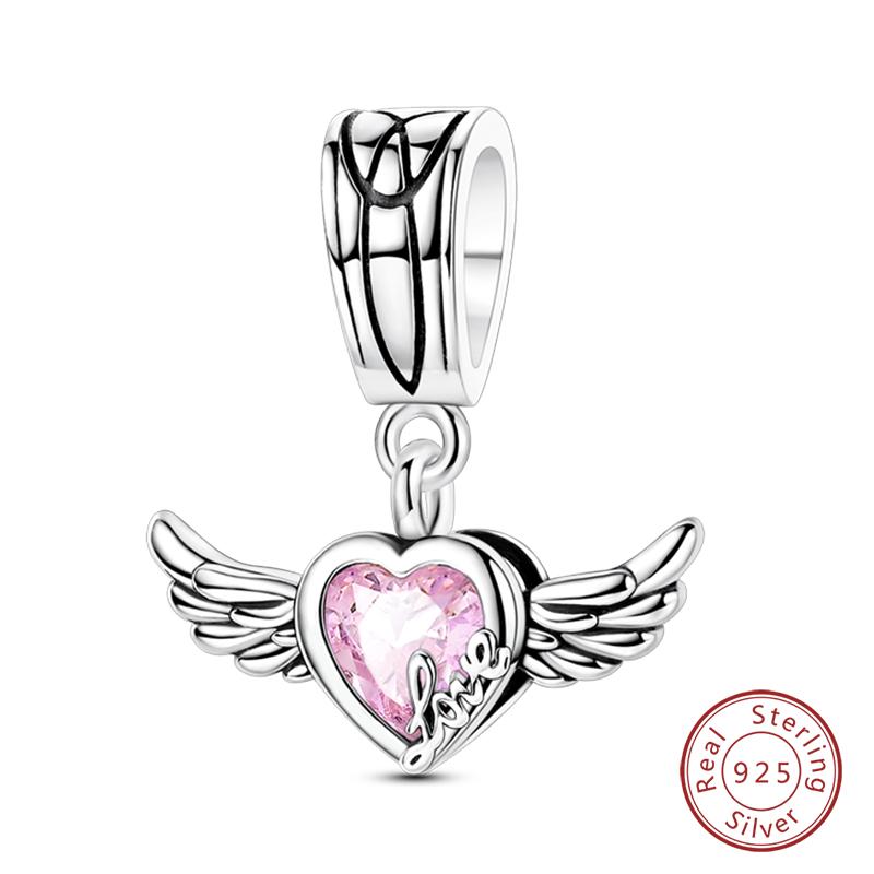 Fit 925 Silver Charms Beads Little Bear Lamb Little Flying Pig Pink Charms For Women DIY Birthday Jewelry Gift