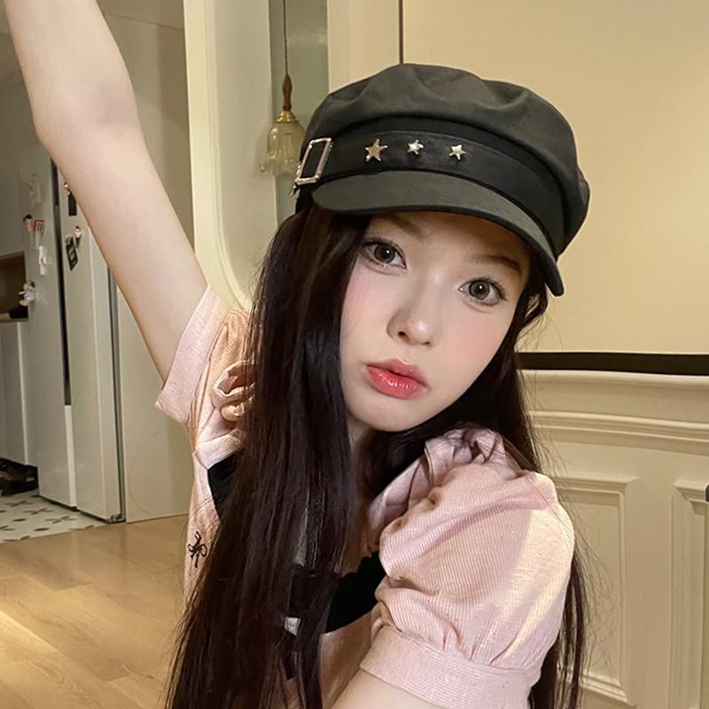 Stylish 2024 Black And Beige Beret Hat For Women With Embroidery And Casual Design