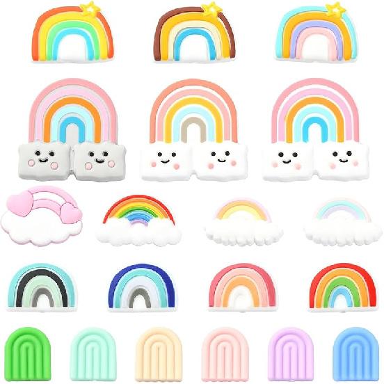 LiQunSweet 15 Pcs 15 Styles Christmas Theme Silicone Beads Santa Claus Tree Socks Snowman Snowflake Beads for DIY Jewelry Keychain Pen Craft