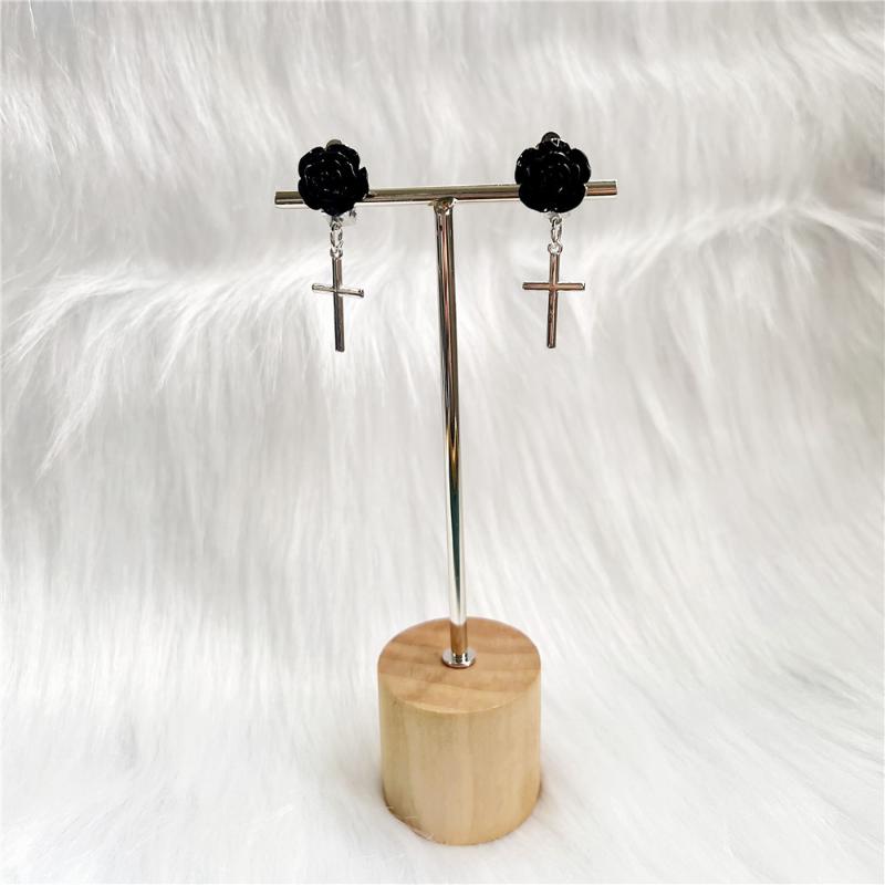 

Готические серьги с черной розой, серебряные серьги с подвеской в ​​виде религиозного креста чёрный
