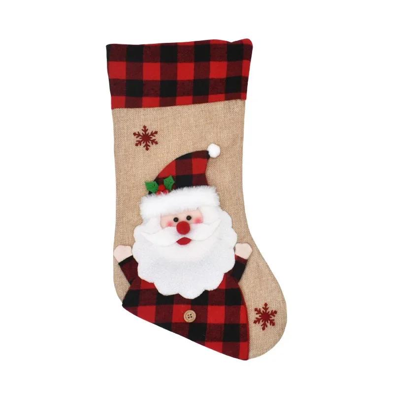 New Christmas Decoration Linen 3D Cartoon Christmas Socks Children's Gift Candy Bag