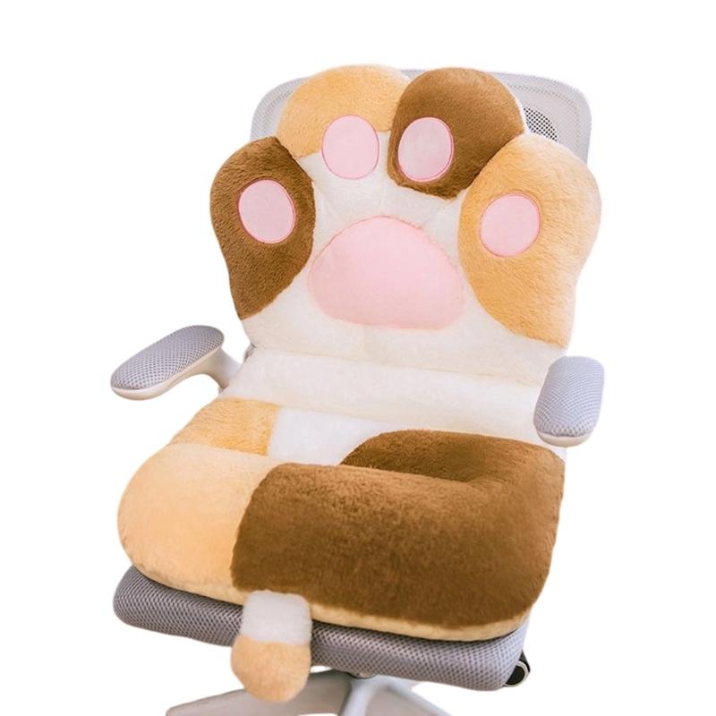 Backrest Cushion With Furry Fabric For Long Sitting Hours Office Study Cats Paws Design PP Cotton Filling Seat Pillow