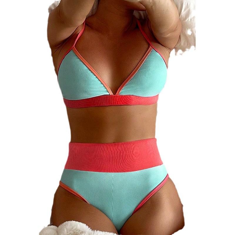2025 Color Block Sexy Bikini: European & American Split Swimsuit, Women’s High-End Beach & Hot Spring Swimwear