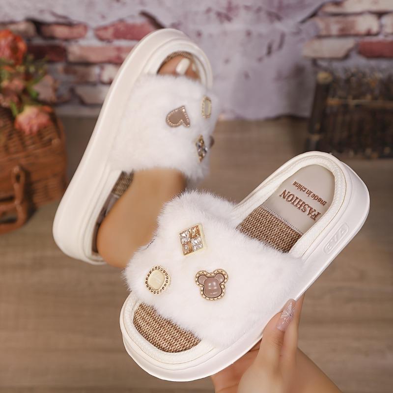 Women's Wide-Width Slip-On Winter Slippers - Thick Platform Indoor House Shoes with Non-Slip EVA Sole, Soft Fabric Upper, Warm Cushioned Footbed
