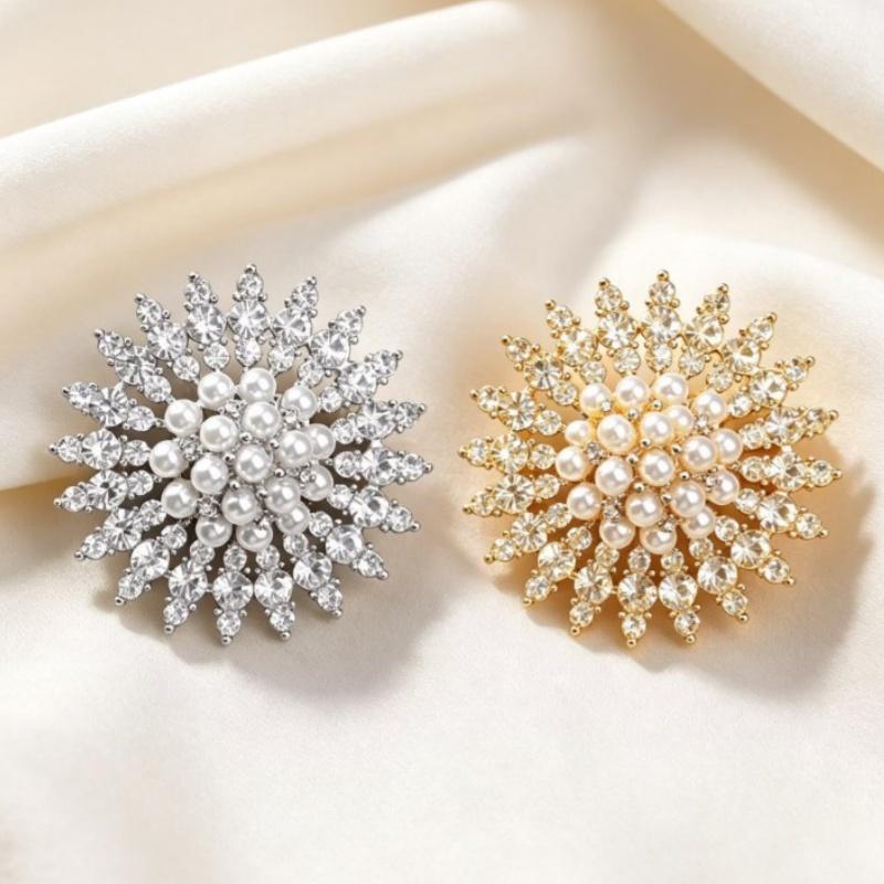 Sparkling  Pearl Brooch Snowflake Design 2 Color Options For Wedding Party Formal Events
