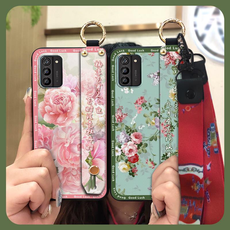 Silikon-Handyhülle im chinesischen Stil für Nokia G100 mit Handschlaufe, schützend für Mama, stoßfest, mit Ständer, Rückabdeckung mit Ring