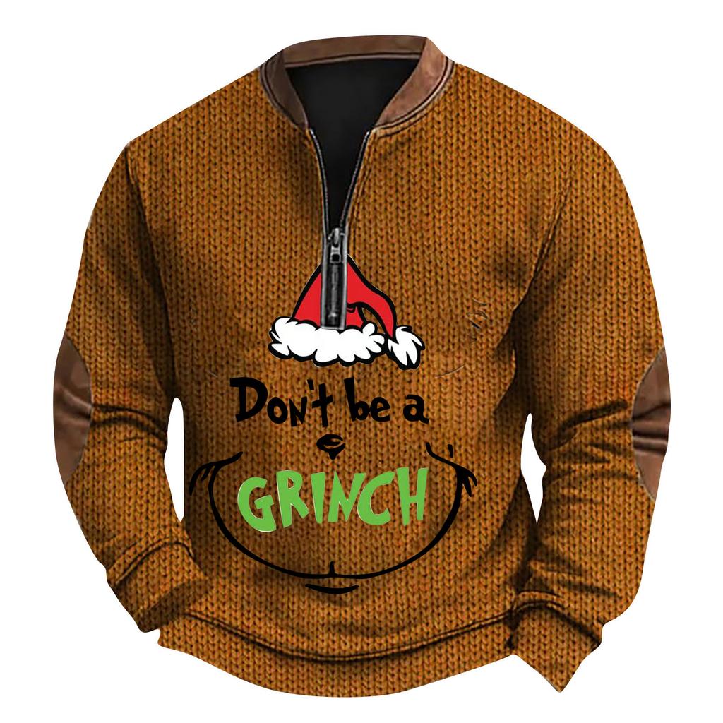 Mens Christmas Sweater Zip Up Sweatshirts Vintage Knit Graphic Sweatshirt Xmas Stand Collar Pullover