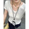 Yellow V-Neck Front Shoulder Short Sleeve T-Shirt Women's Summer Small T-Shirt Top