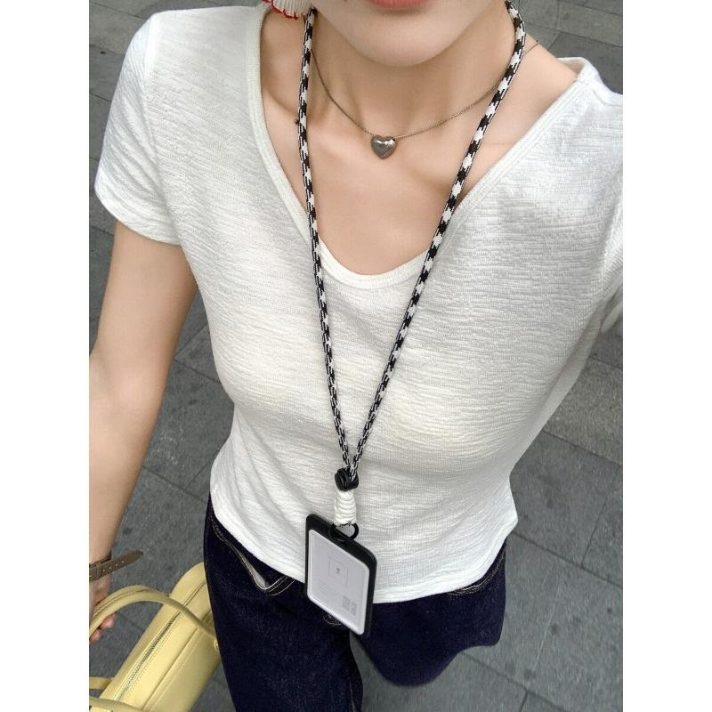 Yellow V-Neck Front Shoulder Short Sleeve T-Shirt Women's Summer Small T-Shirt Top