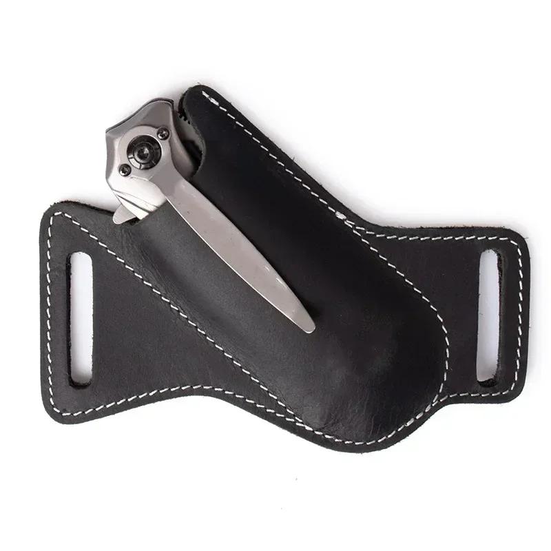 

1PC Leather Knife Sheath - Anti-Scratch Belt Clip Holder for Folding Pocket Knives, Camping/Outdoor Waist Carry чорний