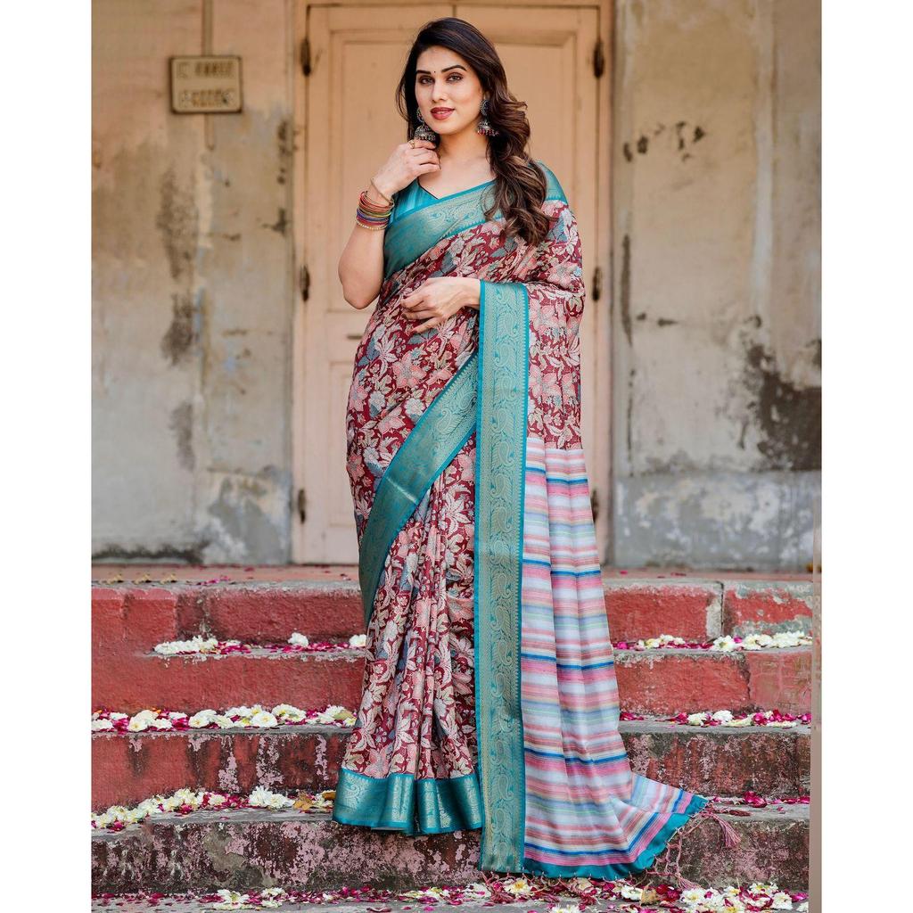 Pure Silk Digital Printed Saree, Exuding Regal Charm With Its Rich Pallu And Intricate