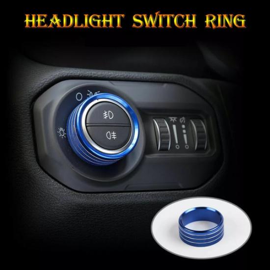 For 18-25 Jeep Gladiator JT/JL Blue Alloy Headlight Switch Knob Cover Ring Trim