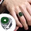 Men's Fashion Hetian Green Jade Ring: Retro Thai Silver Open Design, Perfect Gift for Dad