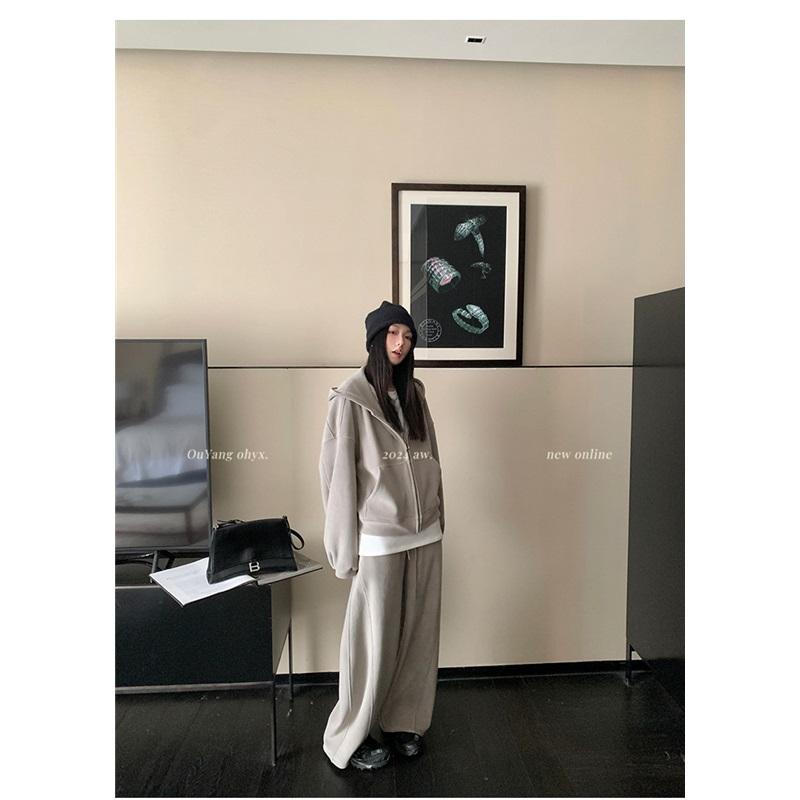 Women's Hooded Sweatshirt Wide Leg Pants Sports Suit Loose Fit