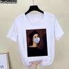 Parody Retro Oil Painting Print Ladies Simple Loose White Round Neck Short Sleeve T-shirt Women Clothing Graphic Tops Harajuku