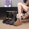 Women's High Tube Fce Lined Thi Winter Snow Boots Knot Velvet Warm Thi Bot Long Boots Korean Sle Ort Tube