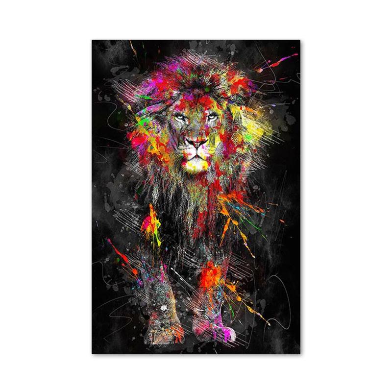 Pintura de Lienzo de León Colorido Abstracto Póster Moderno de Animales e Impresiones Arte de Pared Imágenes para Sala de Estar Decoración del Hogar