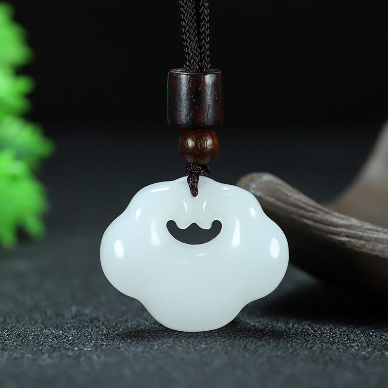 Tianshan Jade Cloud Lock Pendant: Xinjiang Golden Silk & White Jade Ruyi Amulet for Men and Women